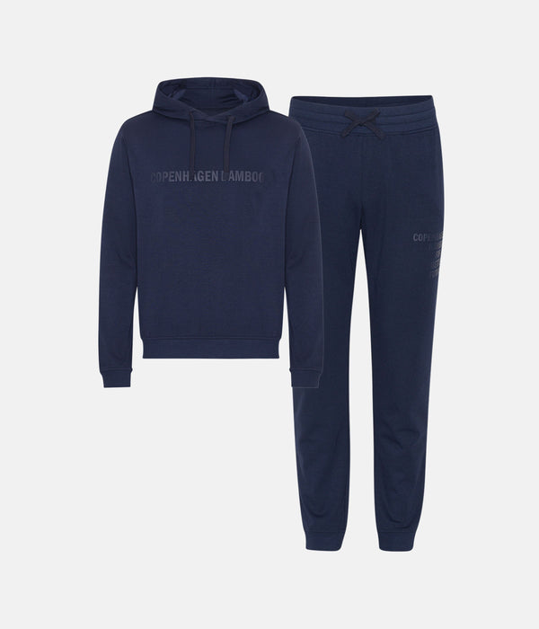 Blå bambus hoodie joggingsæt med logo