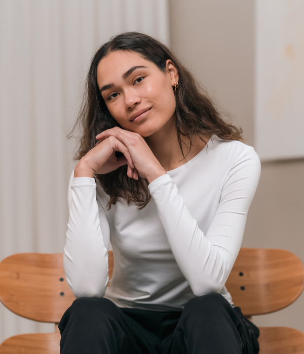 Hvid langærmet bambus T-shirt