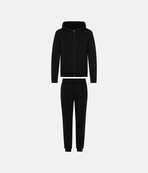Sort bambus hoodie joggingsæt med lynlås