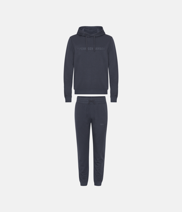 Mørkegrå bambus hoodie joggingsæt med logo