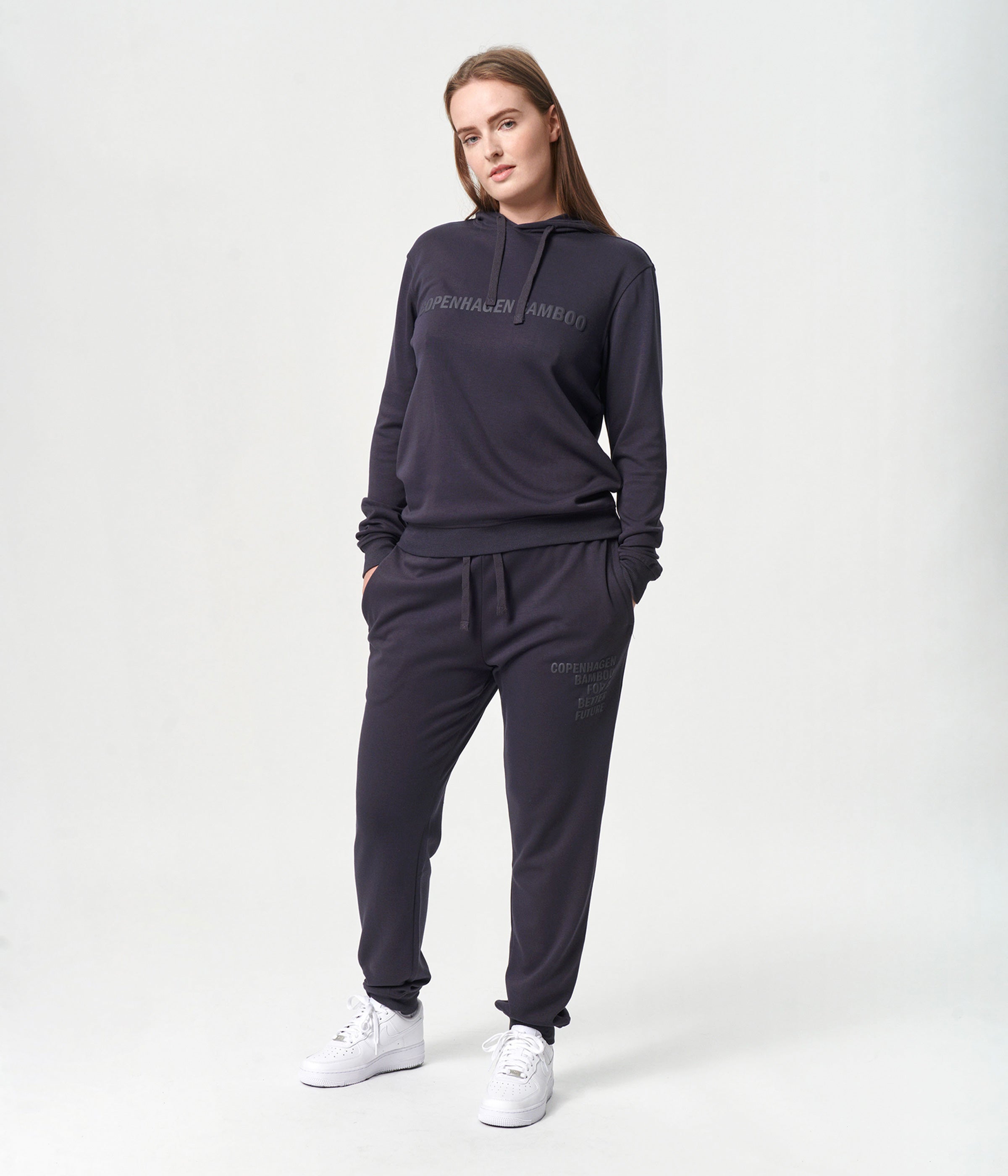 Mørkegråt bambus hoodie joggingsæt med logo