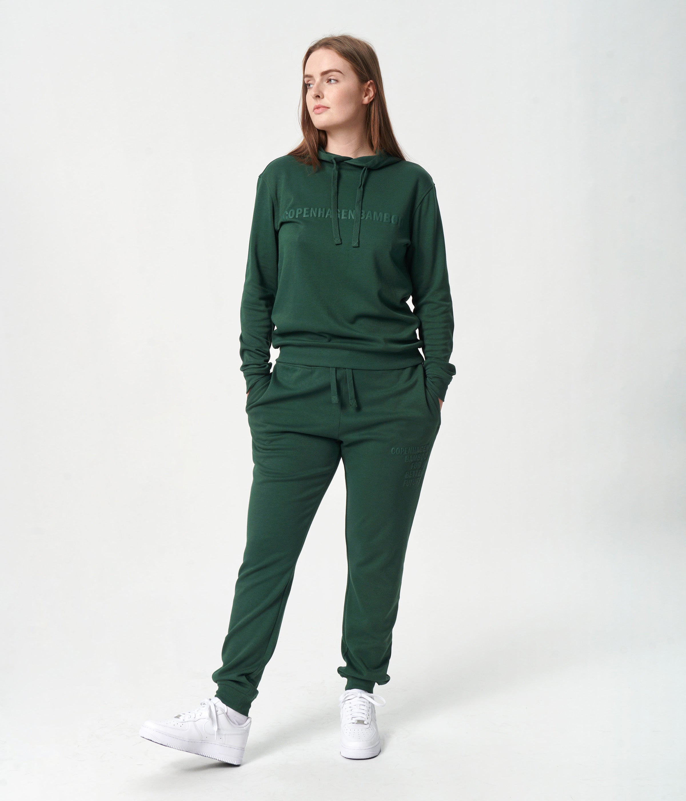 Grønt bambus hoodie joggingsæt med logo