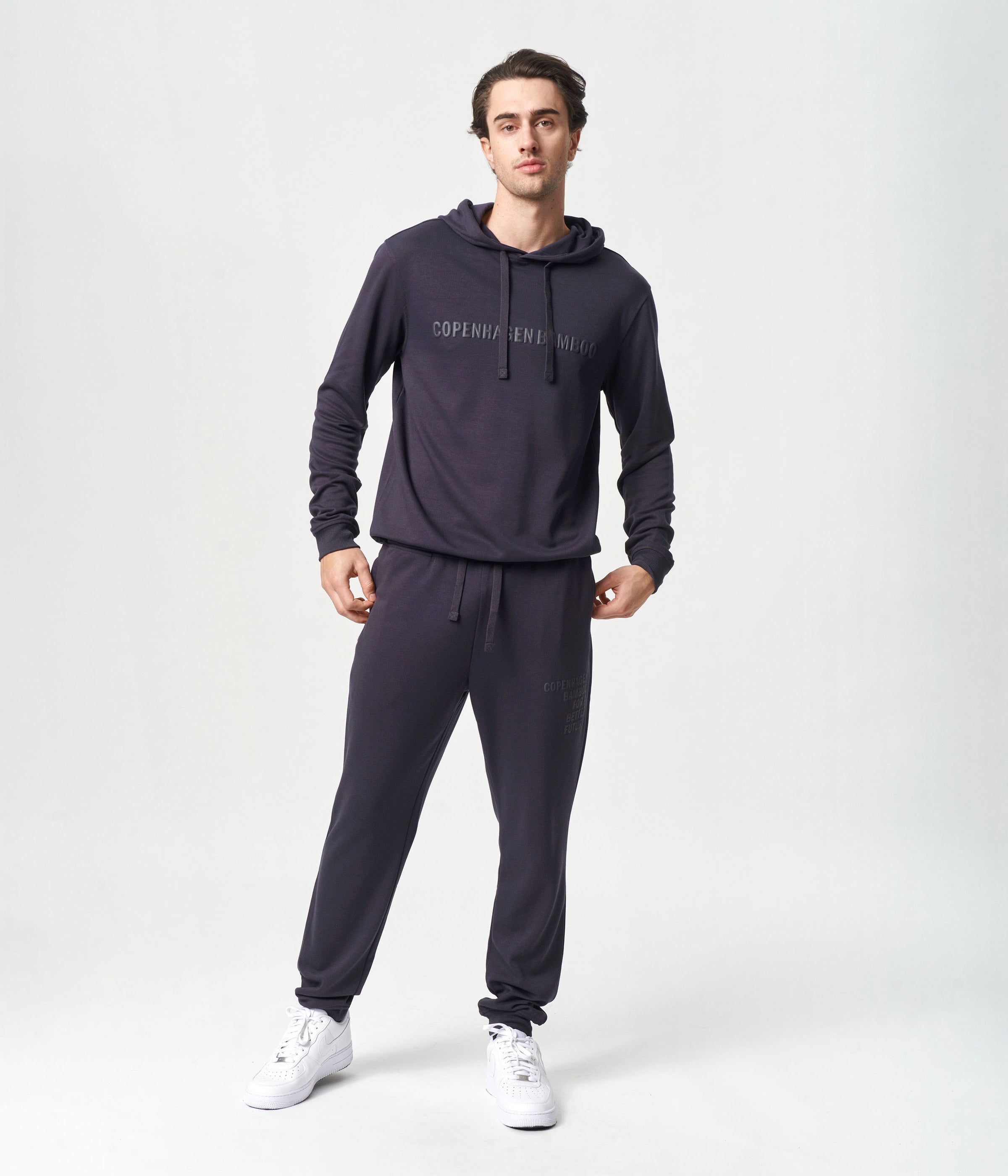 Mørkegråt bambus hoodie joggingsæt med logo