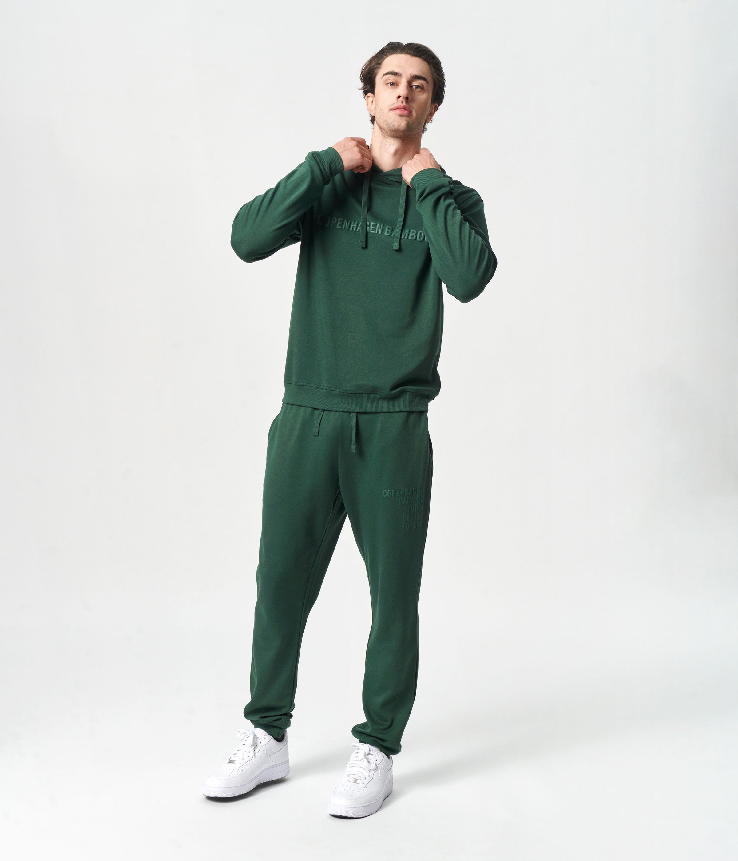 Grønt bambus hoodie joggingsæt med logo