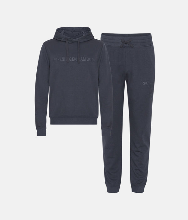 Grå bambus hoodie joggingsæt med logo