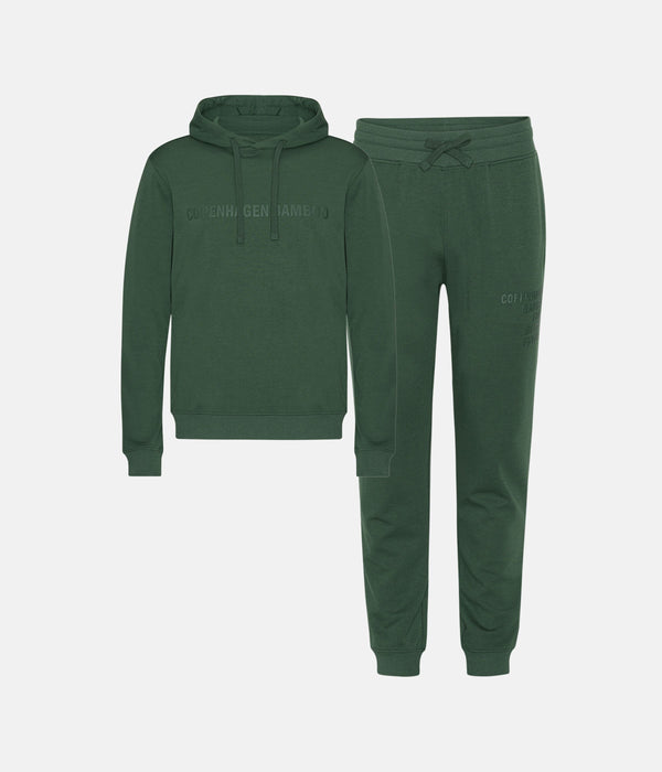 Grøn bambus hoodie joggingsæt med logo