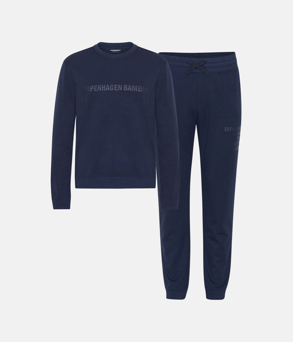 Blå bambus joggingsæt med logo