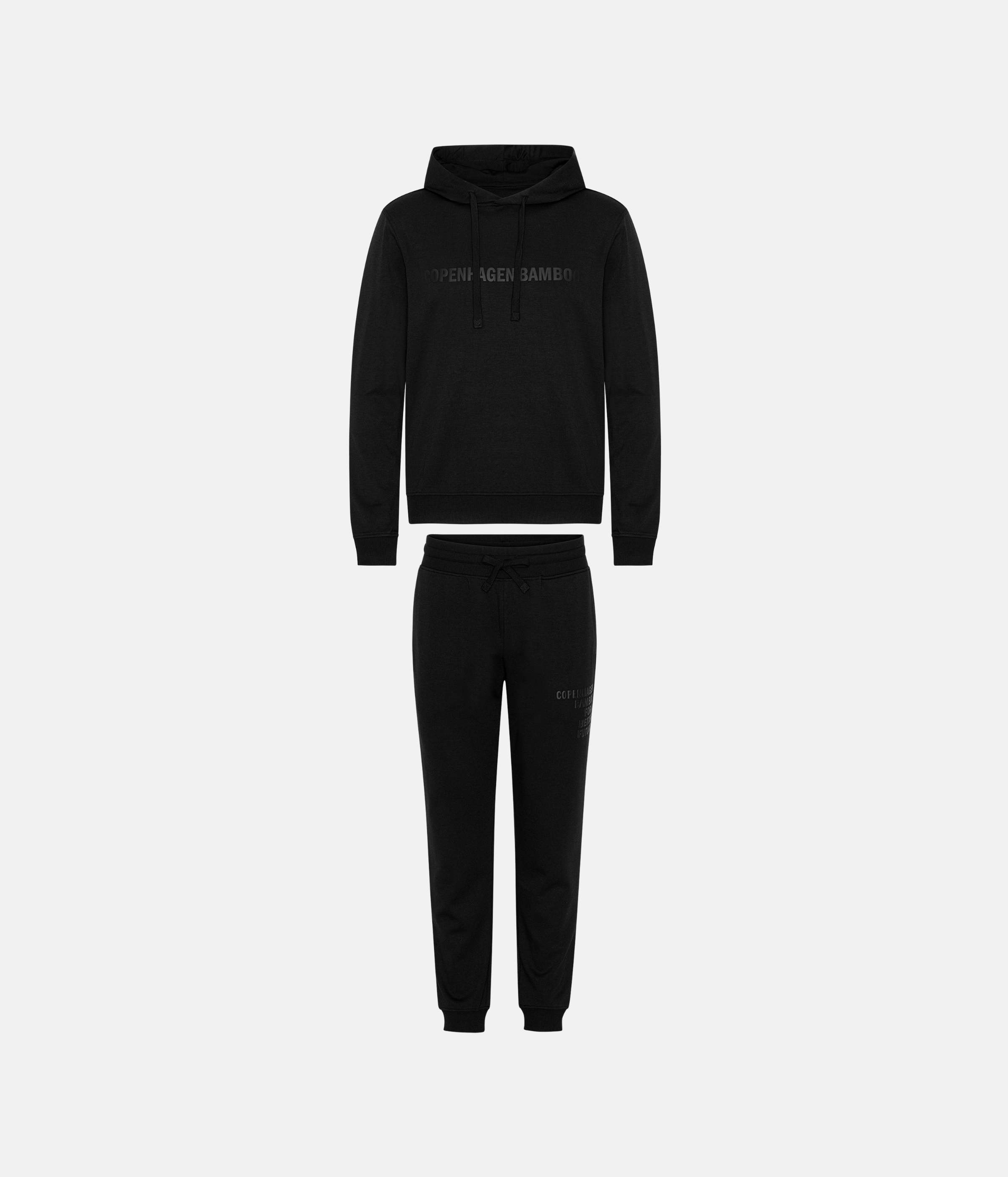 Sort bambus hoodie joggingsæt med logo