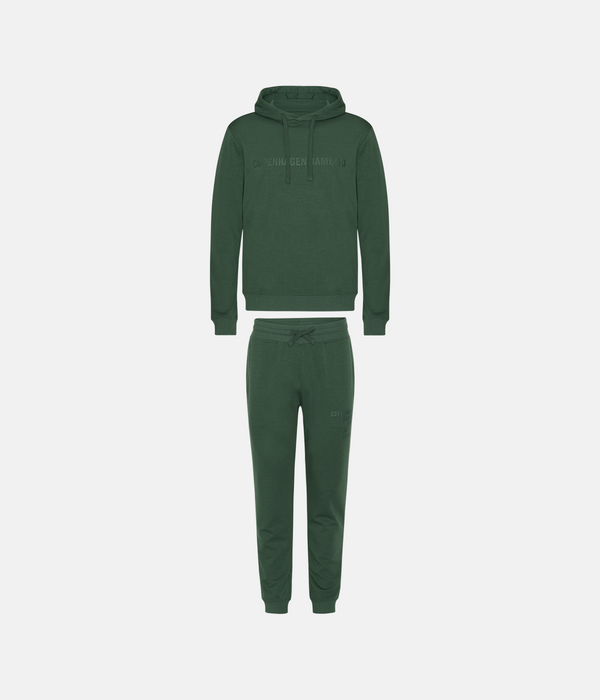 Grønt bambus hoodie joggingsæt med logo