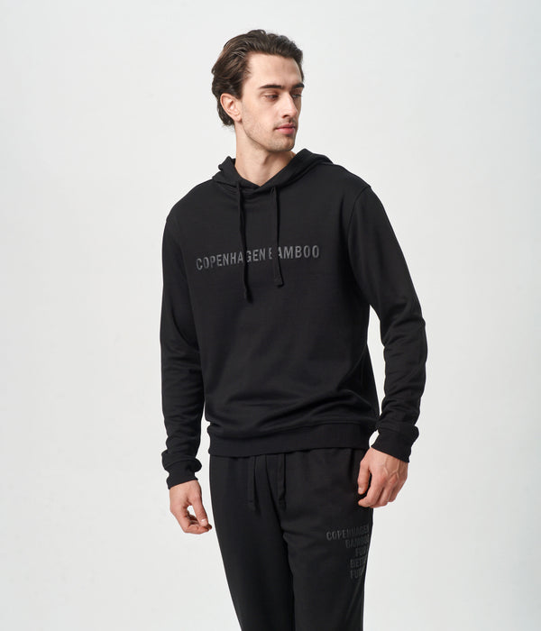 Sort bambus hoodie med logo