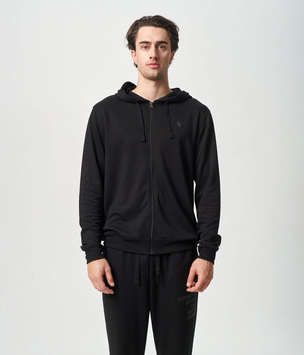 Sort bambus hoodie med lynlås