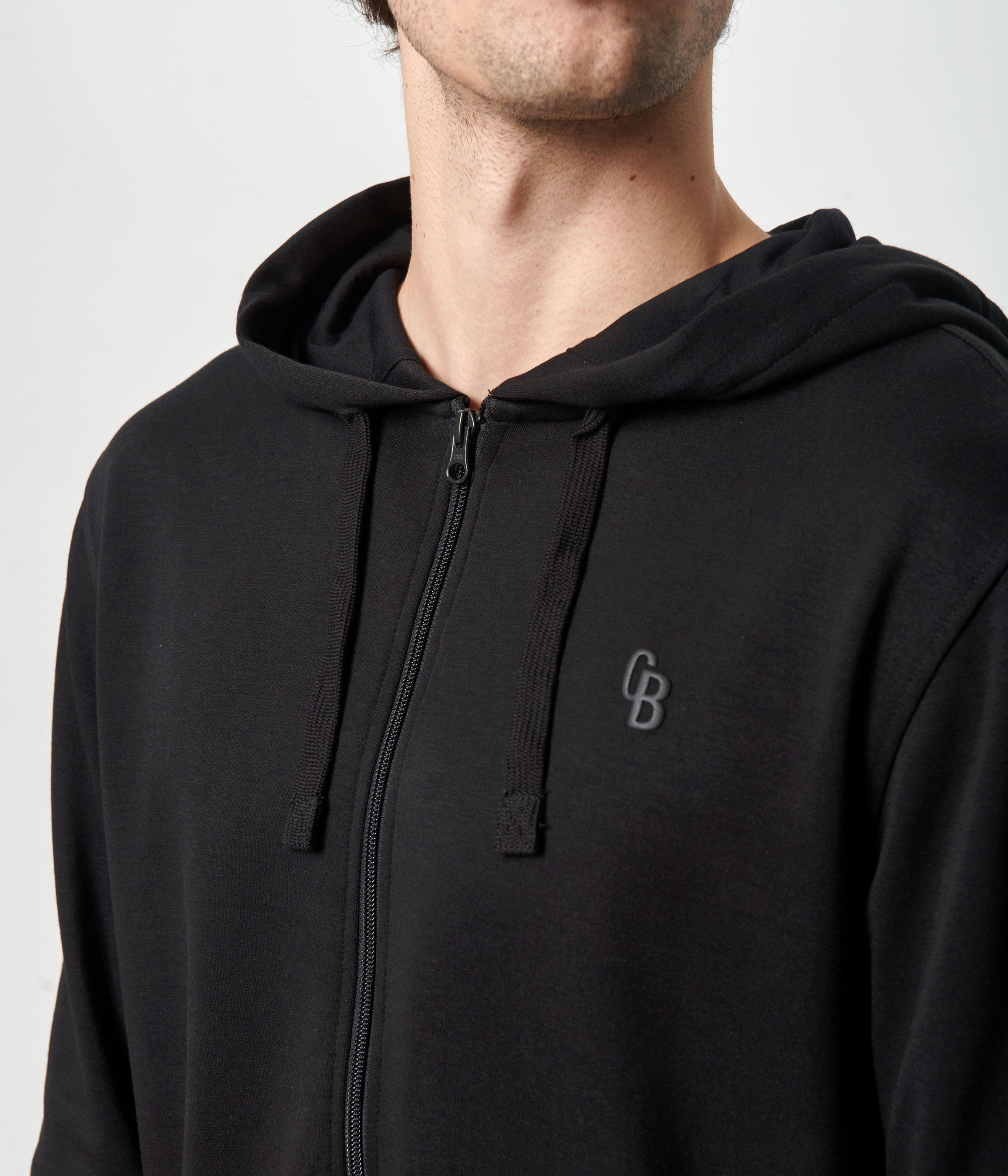 Sort bambus hoodie med lynlås