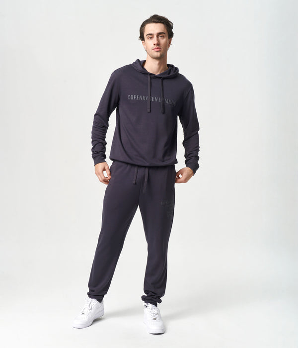 Mørkegrå bambus hoodie joggingsæt med logo