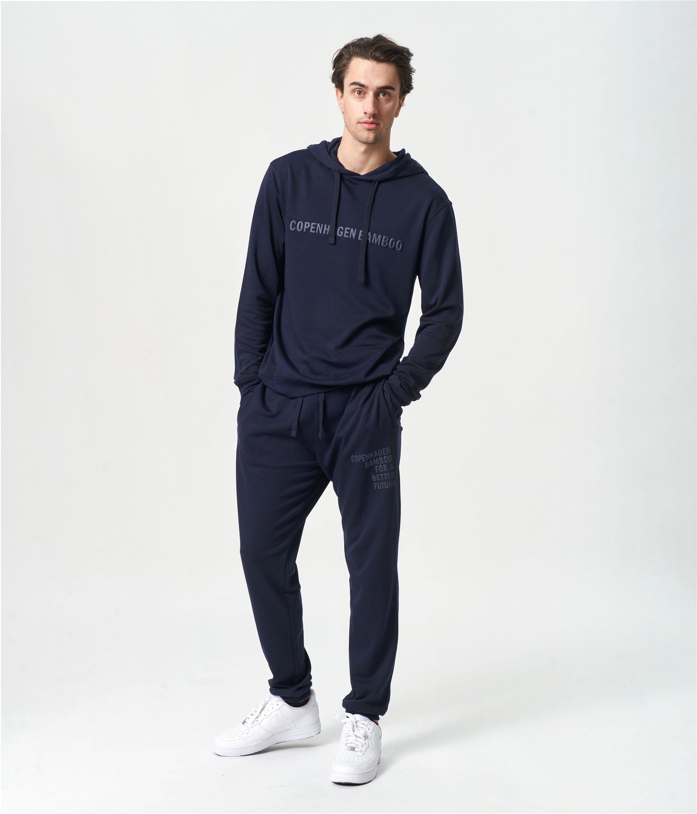 Navy bambus hoodie joggingsæt med logo XS   Copenhagen Bamboo