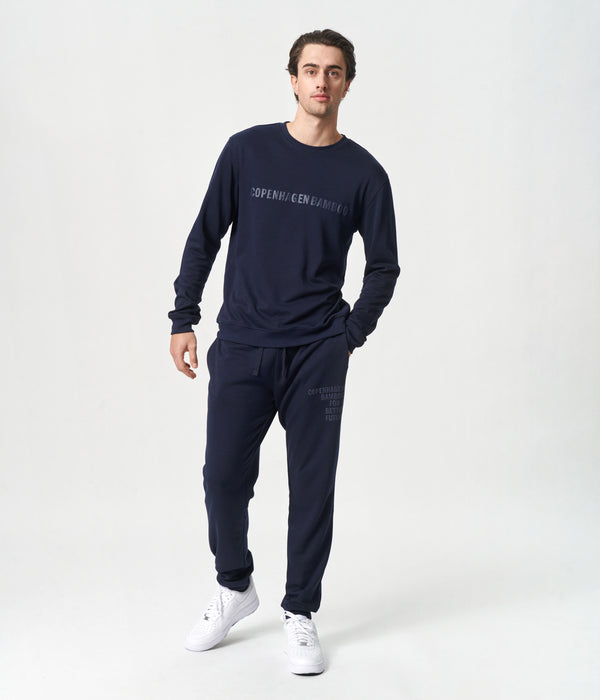 Navy bambus joggingsæt med logo